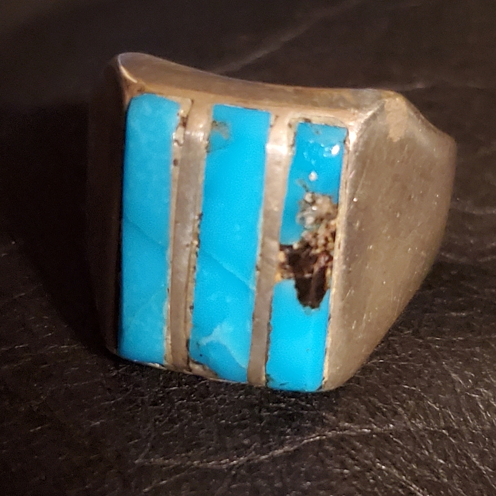 Men's Sterling Silver Turquoise Ring Size 11 Vintage 14 Grams